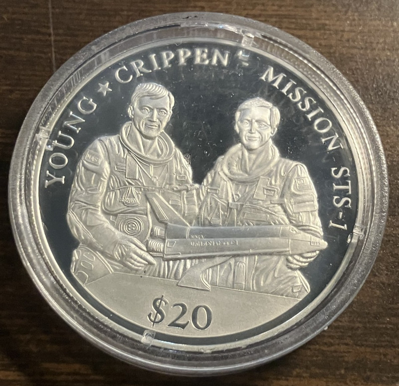 elf Liberia 20 D 2000 Space Shuttle STS-1 Silver Proof