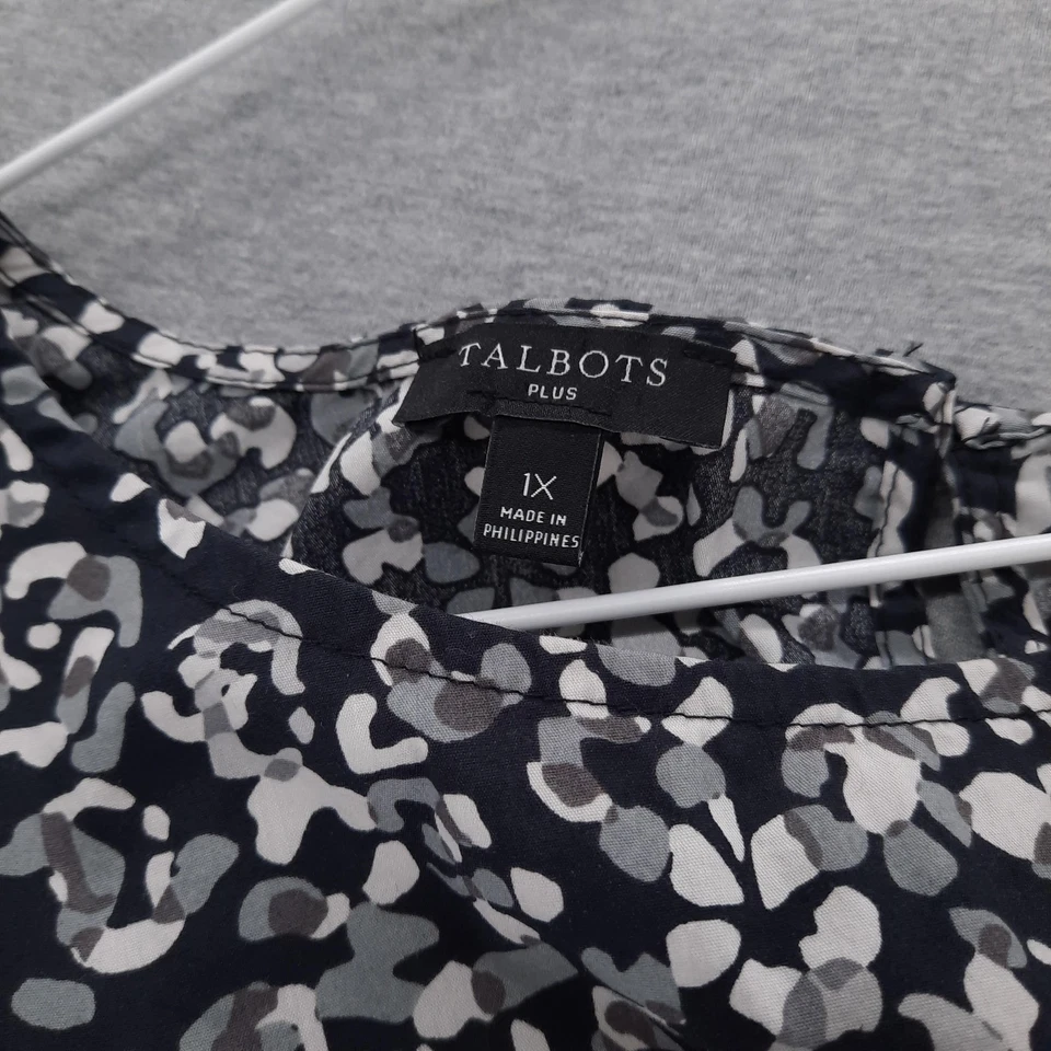 Talbots Plus Shirt Womens 1X Black Gray Animal Print Peasant Blouse 3/4 Sleeve - Image 2 of 4