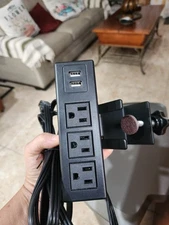 Desk Clamp Clip On 3 Outlet + 2 USB Ports Power Strip w/ 6' Long Cord