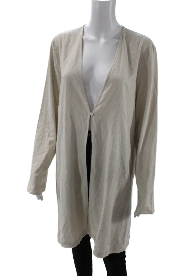 Cárdigan suéter crema Eileen Fisher para mujer seda negro abotonable talla M Foto 2 de 4