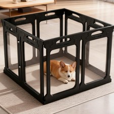 Clear Acrylic Dog Playpen with Door for Puppies  Small Dogs, 8 Panels, Black