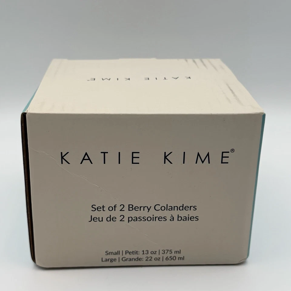 Katie Kime Set of 2 Berry Colanders Ceramic Blue Aqua Small & Large - Image 2 of 4