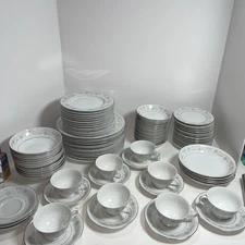 Vintage English Garden Fine China # 1221 Floral Pattern Silver Edge Retired For8