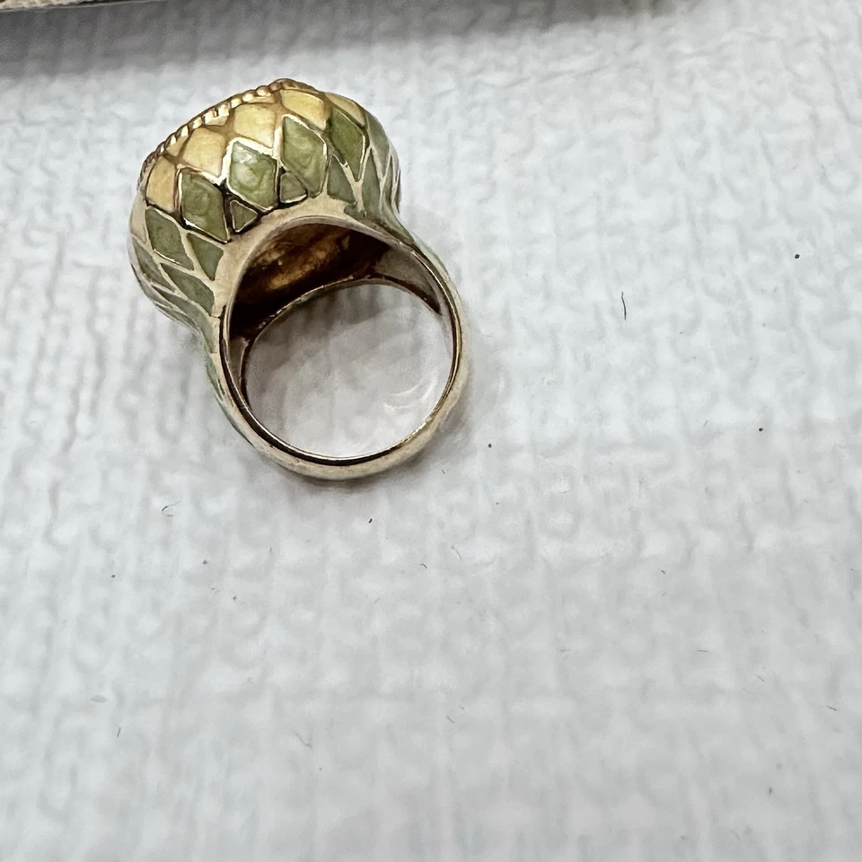 复古 Big CZ 鸡尾酒戒指 黄色水晶珐琅 Harlequin 马赛克乐队 签名 — 第 3/4 张图片