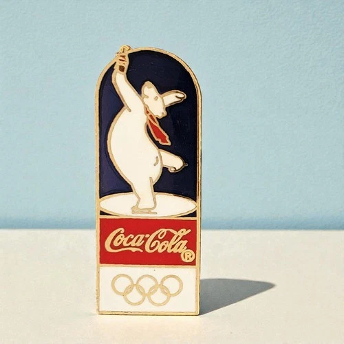 Vintage Coca-Cola Olympic Polar Bear Ice Skating Lapel Pin Figure