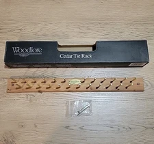 Woodlore Cedar Tie Rack Wall Mount 24 Pegs 18" Long Brass Pegs New Open Box