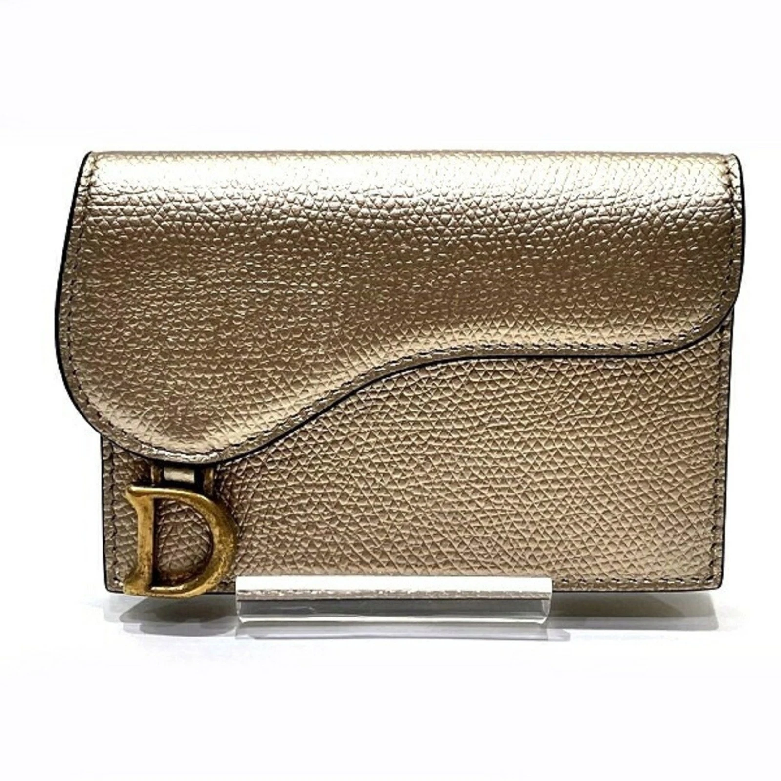 Portefeuille Dior selle cuir doré authentique