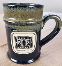 Sunset Hill Stoneware Large Stein Mug Blue & Gray Glaze Made In USA