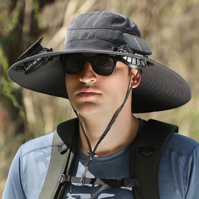 Unisex Outdoor Wide Brim Sun Hat with Solar Fan UV Protection Hiking Camping US