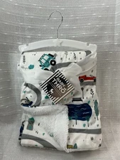 Thro Baby CONNOR CARS Blanket Boys Truck Security Lovey White Sherpa Plush NEW