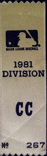 1981 MLB Playoffs Division Series Press Credential Ribbon Marked CC 1981 No 367
