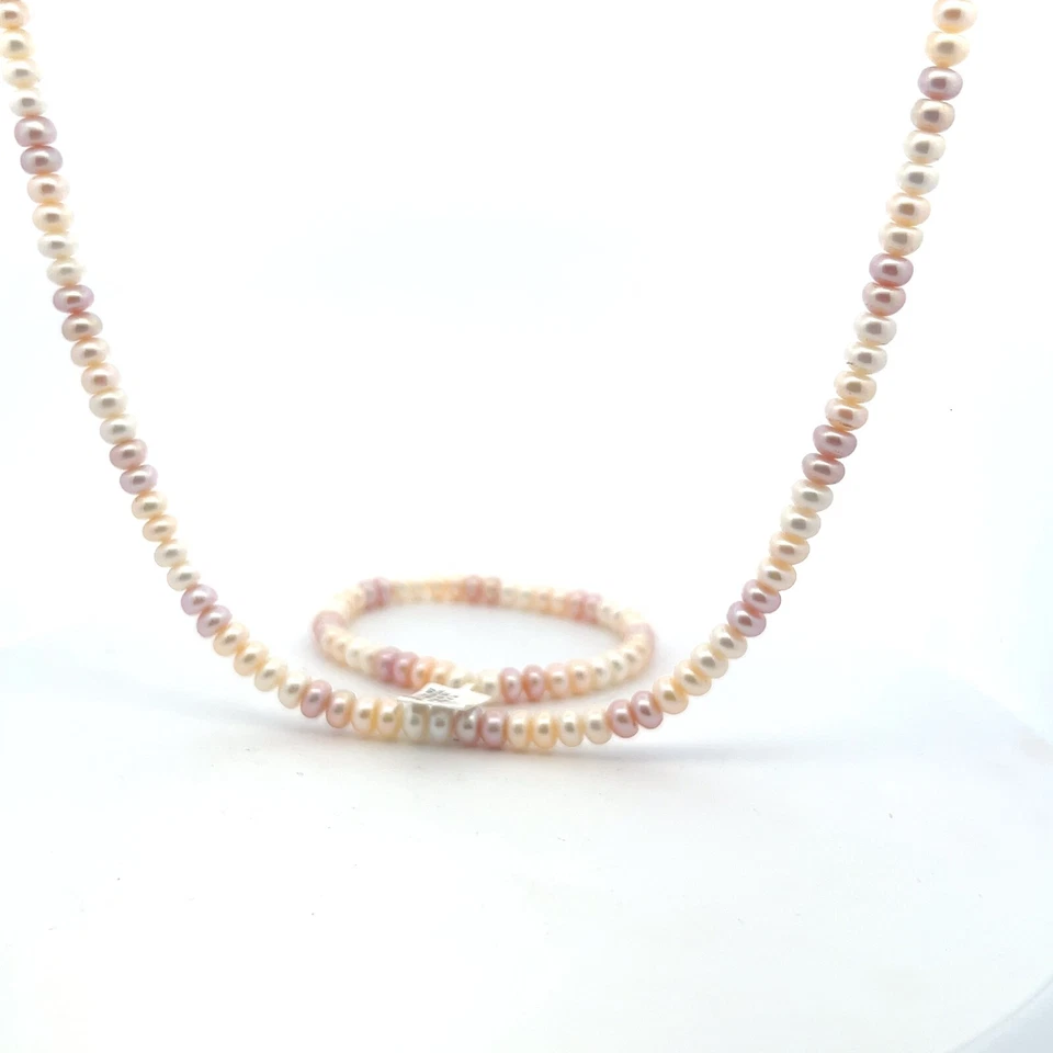 6-7mm Teñido Melocotón Morado Wht Original Cultivada Botón Collar Pulsera Perla - Imagen 2 de 4