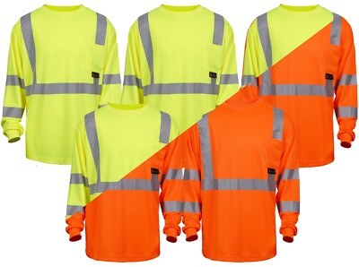 5 Pack of Class 3 Reflective Hi Vis Safety Shirt Long Sleeve ANSI Work