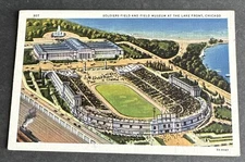 Postcard: Aerial View Soldiers Field and Museum at the Lake Front ~Chicago, IL