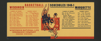 1940-41 UNIVERSITY OF WISCONSIN BASKETBALL SCHEDULE BLOTTER NCAA NATIONAL CHAMPS | eBay
