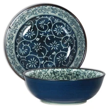 SET of 2 Japanese Rice Bowl Soup Cereal Noodle 6.5"D Manyo Karaksa Made in Japan