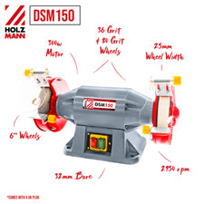Image of Holzmann 6" Bench Grinder DSM150 300W 150x25mm Wheels 36g & 80g 230V