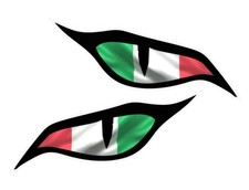 Pair of MEDIUM EVIL Eyes Italy Italian Flag car Motorbike Helmet Sticker 95x40mm