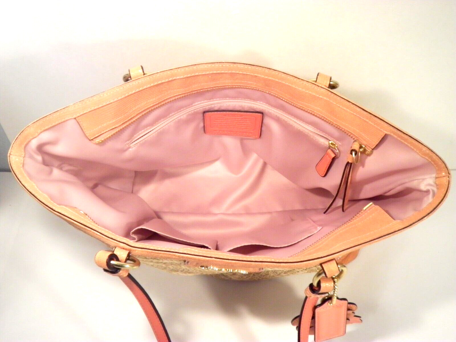 Coach Alexandra Python Peach Purse Straw Tote F21… - image 6