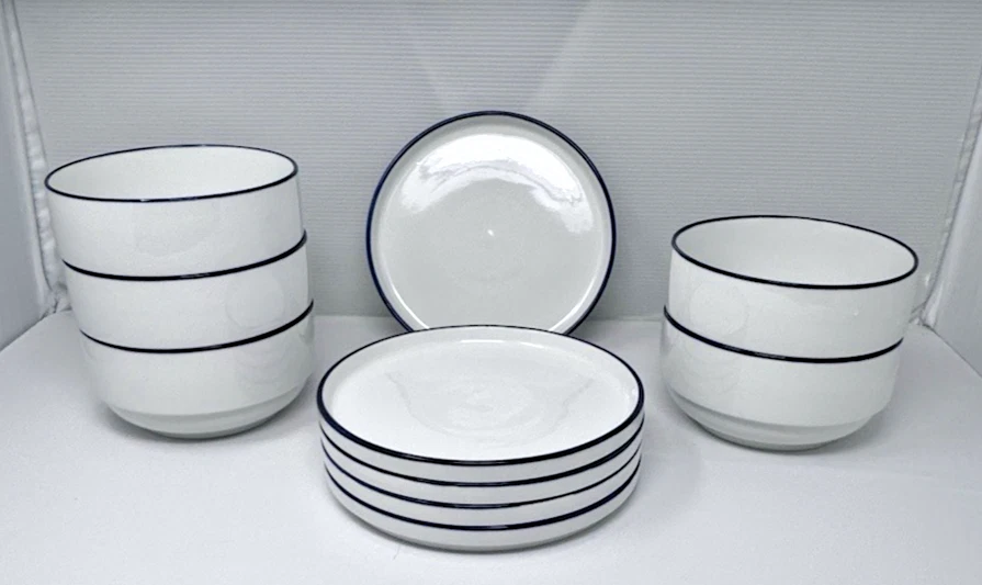 CONJUNTO DE PRATO E TIGELA MAINSTAYS 10 PEÇAS BRANCO COM ARO AZUL COBALTO - Imagem 2 de 4