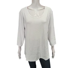 Attitudes by Renee Women's Jersey Reversible Shirt Top White Plus Size 1X