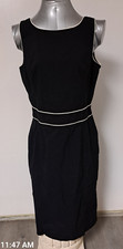 Express Black Dress 1950 Style White Piping BodyCon Low Back Sz 13-14