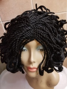 Fully Handmade Kinky Curls Twist Braids Wig Glueless Black And Red