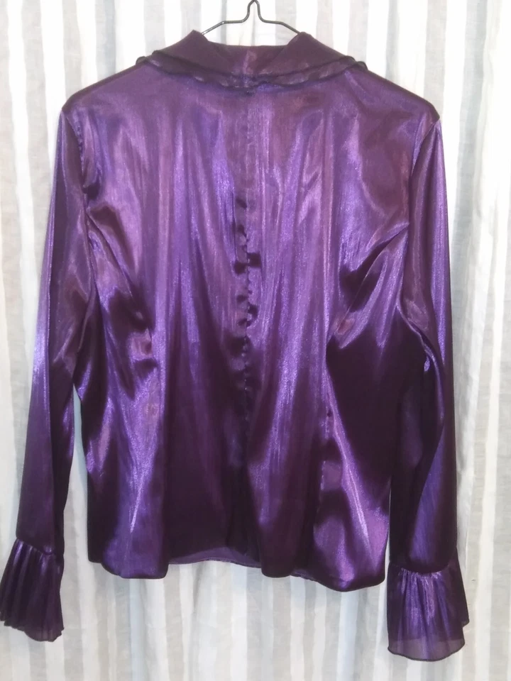 Dressbarn Women's Shimmery Size 14 Satiny Purple Blouse Top Gala Party Dressy - Изображение 4 из 4