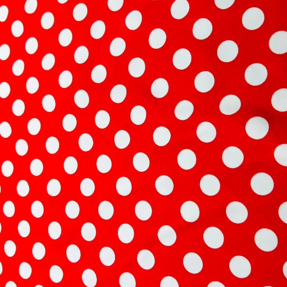 4way Stretch FabricWhite Polka Dots Red background Spandex by Yard for Swimwear - Image 3 of 4