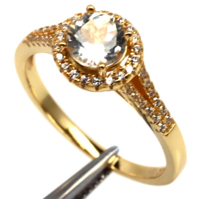 925 Sterlingsilber 6 mm Weißer Topas & Zirkon Markenring Größe 7,75