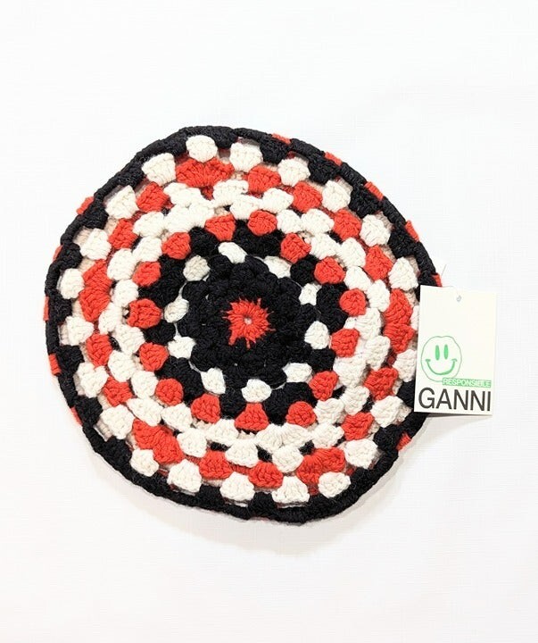 Ganni Women's Lambswool Crochet Beret Orange Color-block (MSRP $195) | eBay