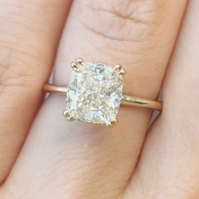 2.50Ct Ice Crushed Cushion Cut Moissanite Engagement Ring 14k Yellow Gold Plated