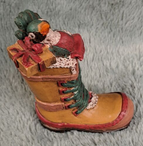 Christmas Holiday Ornament Winter Boot Unmarked Festive Workboot w/ Bird & Gift - Picture 10 of 12