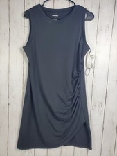 NEW Nine West Ribbed Long Sleeve Dress Womens Sz M BLACK Ruching