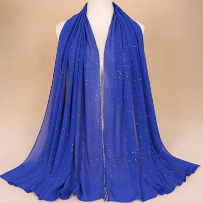 Damen weicher Chiffon Kristall Strass Schal breit lang Schal Kopf Hals Halstuch
