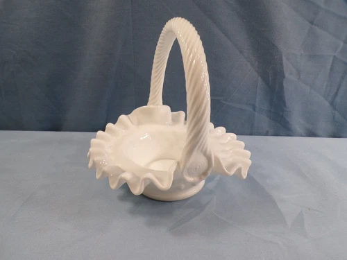Fenton # CV229 White Milk Glass Hobnail Basket Made For QVC in 1998 Only