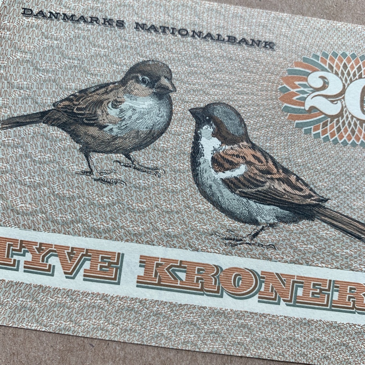 Denmark 20 Kroner Banknote 1972 Danish Currency Sparrows Paper 