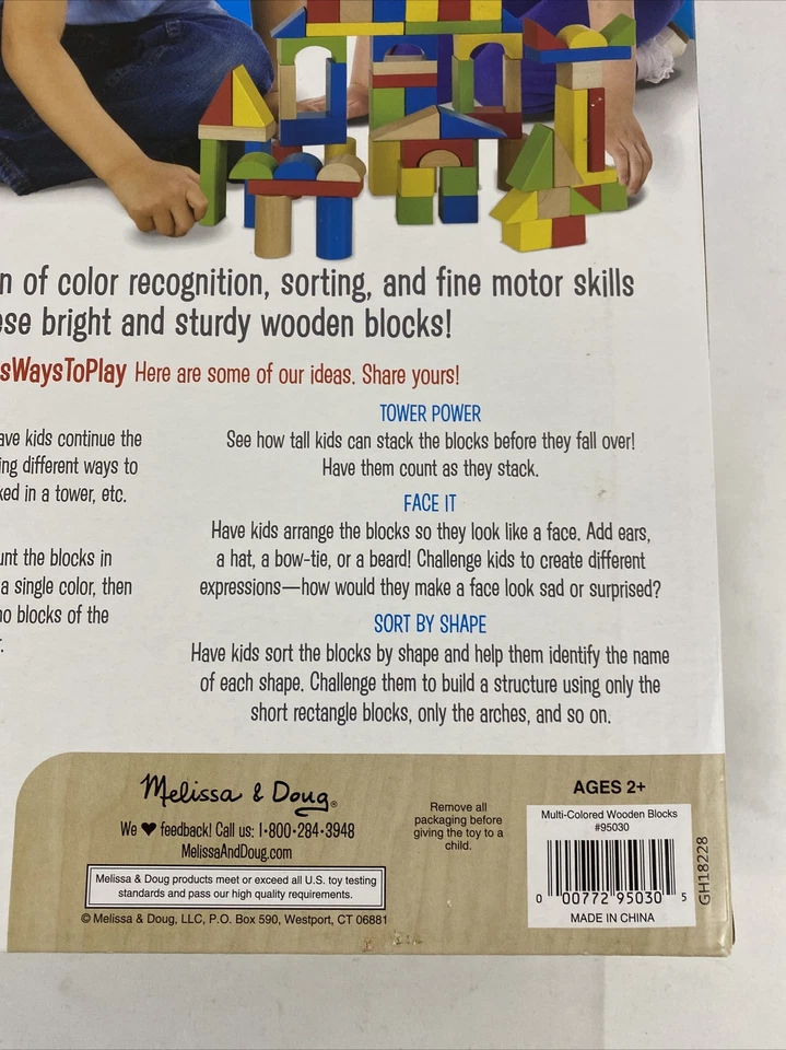 Melissa & Doug 75 Piece Multi-Colored Wooden Shapes Building Blocks Set Ages 2+ - Image 4 of 4