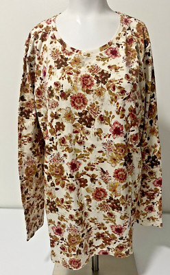 Laura Scott Women's Ivory Multi Floral Crew Neck Long Sleeve Tee Size 16/18 W