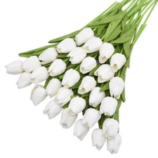 White Tulip Flower 12Pcs 13.8" Real Touch Fake Artificial Bridal Bouquet