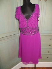 New Marina Beaded Silky Polyester Purple Violet Flapper Style Dress Size 16