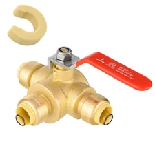 EFIELD 1/2" Push Fit 3 Way Ball Valve Red Lever Brass No Lead Free Shipping