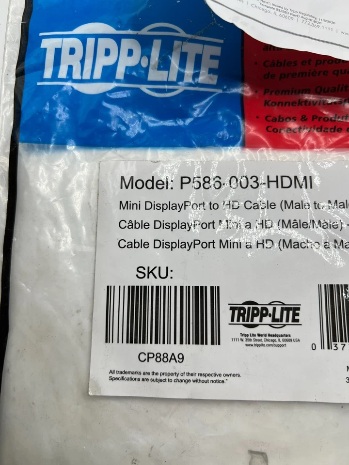 NIP TRIPP LITE P586-003-HDMI 3FT MINI DISPLAYPORT TO HDMI CONVERTER CABLE - Image 3 of 4