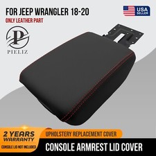 Center Console Lid Armrest Pvc Leather For Jeep Wrangler 18-20 Red Stitch