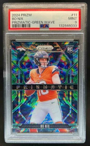 2024 Prizm Bo Nix Prizmatic RC Green Wave Rookie #11 Broncos PSA 9
