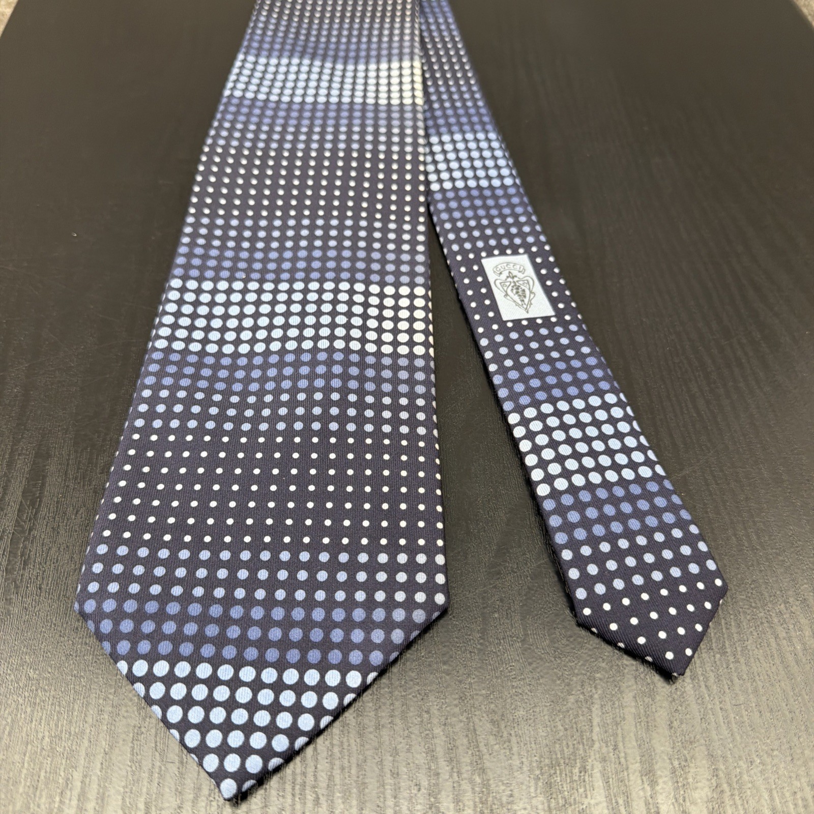 Gucci Men's Silk Tie Vintage Geometric Dot Design Blue Made In Italy