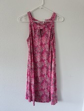 Lulu-B Pink Coral Rope Print Halter Keyhole Dress UPF 50 Women's Size M