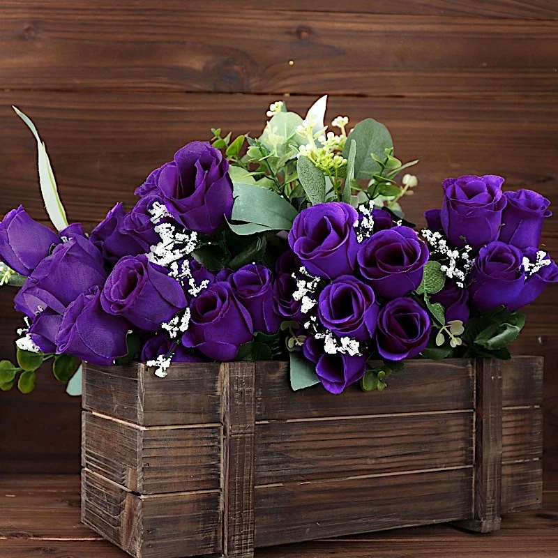 84 Purple SILK ROSE BUDS Wedding Party Flowers Bouquets Decorations on SALE - Image 4 of 4
