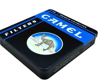 Camel Filters Premium Cigarettes Metal Tin Vintage Joe Camel Black Blue 20 Count