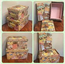 Vintage Tri-coastal Design 2010 Italy Paris Storage Box Nesting Trunk Set Travel